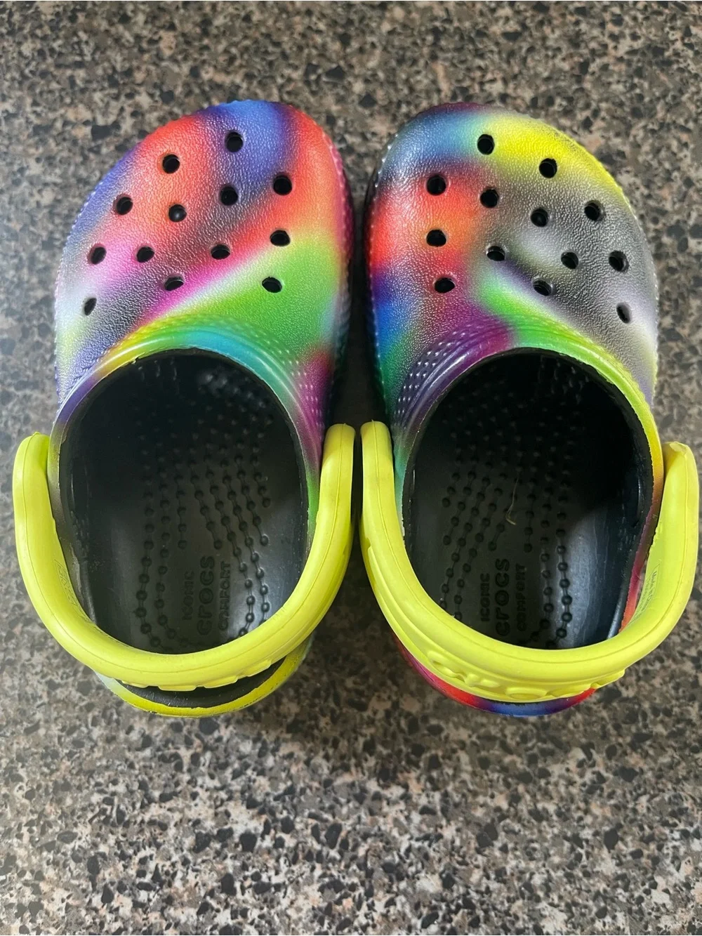 Kids Rainbow Tie-Dye Clog with Yellow Strap 4c